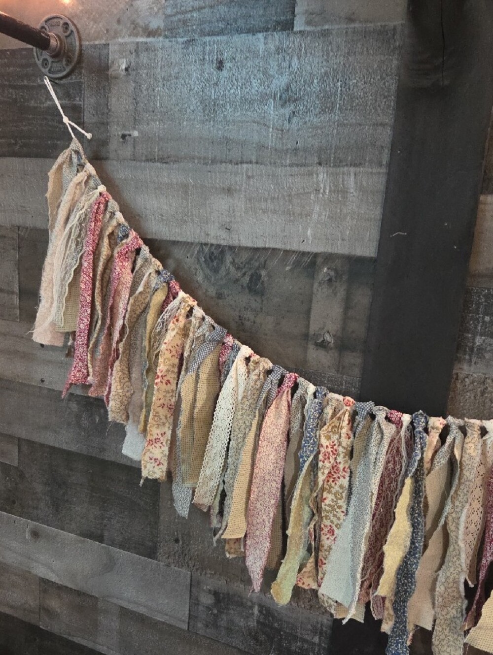 Handcrafted Neutral Fabric Boho Chic Rag Garland - Home Holiday Decor - Picture 4 of 5
